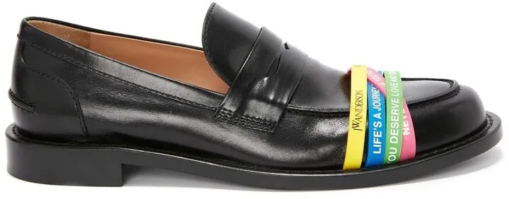 Elasticated-Straps Leather Loafers