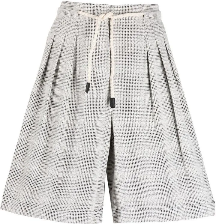 Pleat-Detail Checked Shorts