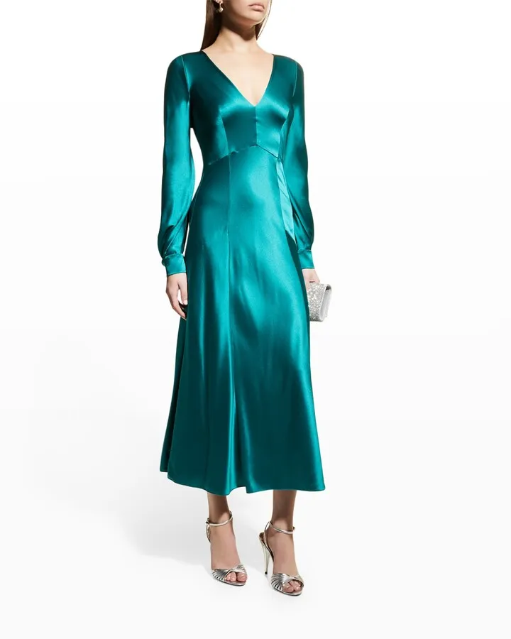 Paneled Organic Satin Midi Dress
