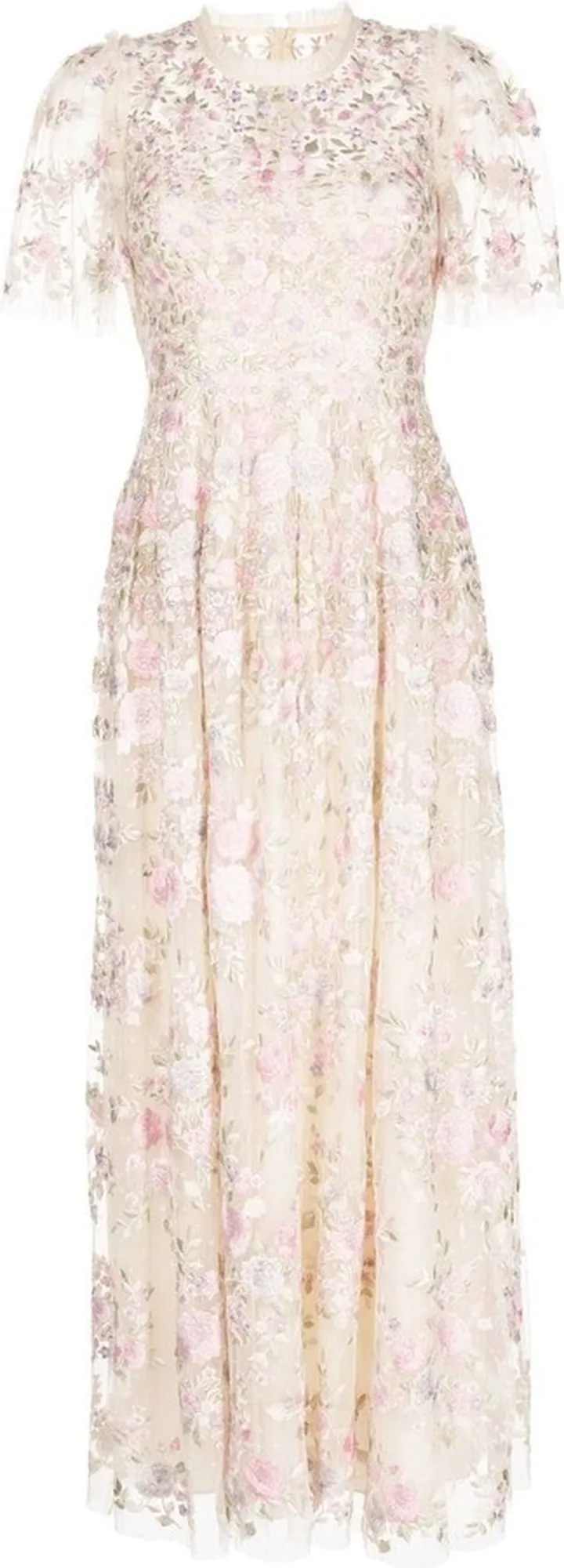 Floral-Embroidered Midi Dress