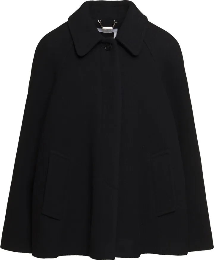 Short Black Flared Cape Coat In Wool Woman Chloé