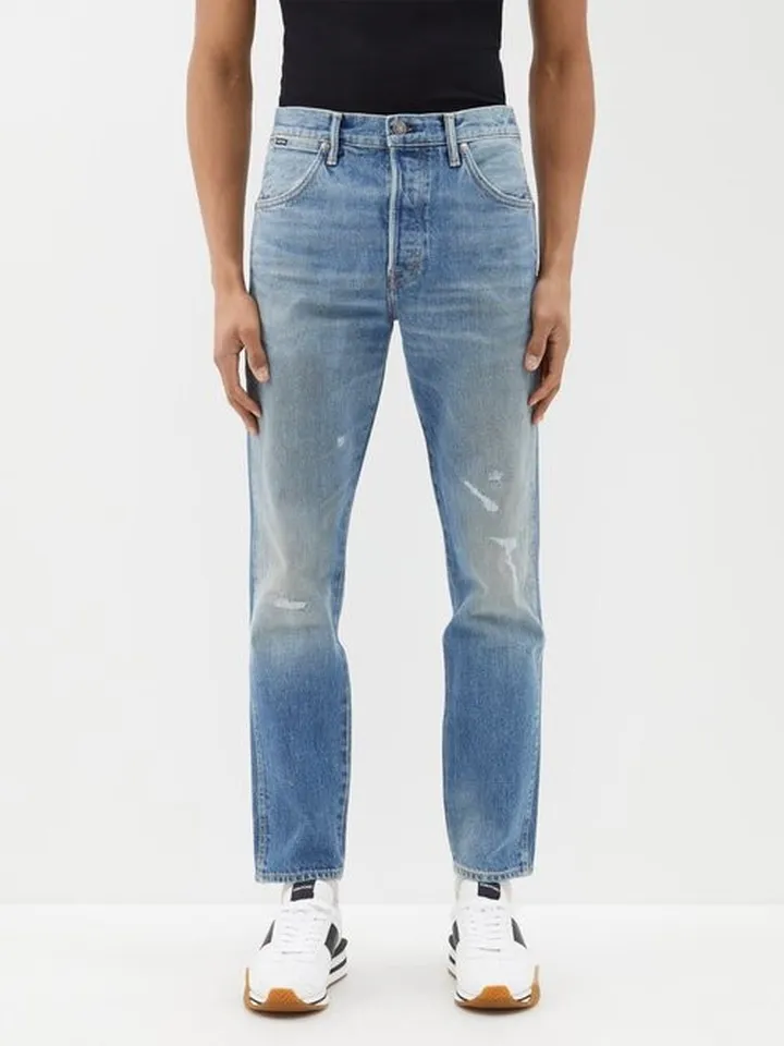 Distressd Tapered-leg Jeans