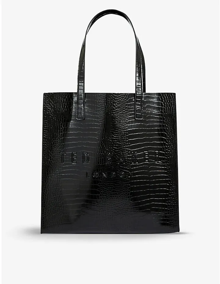Womens Black Croccon Faux-leather Shopper Tote bag