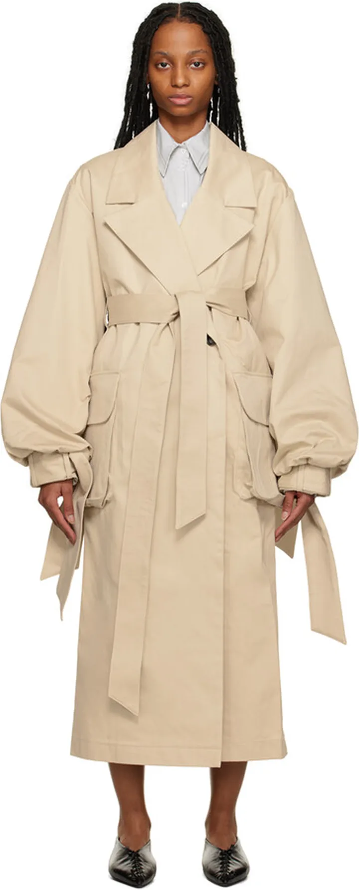 Elleme Beige Maxi Sleeve Trench Coat