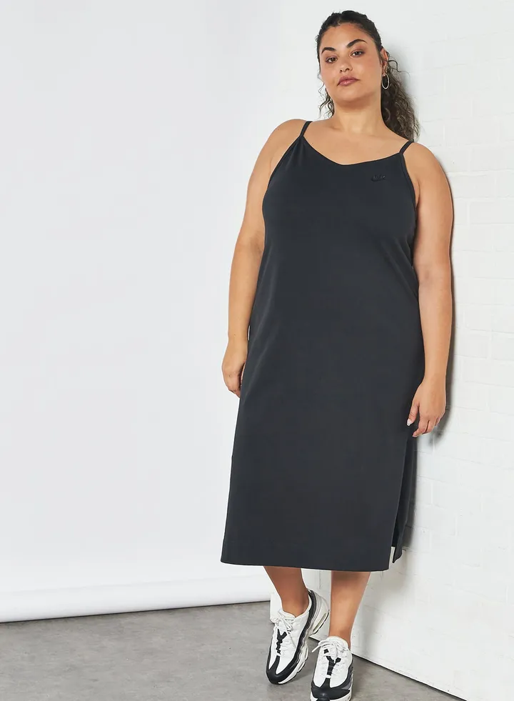 Strap Sleeve V Neck Dress Black