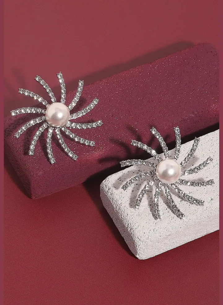 Silver Plated Pearls Western Wear Stud For Women