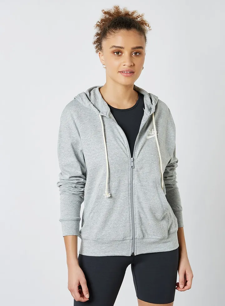 Vintage Full-Zip Gym Hooded Jacket Grey