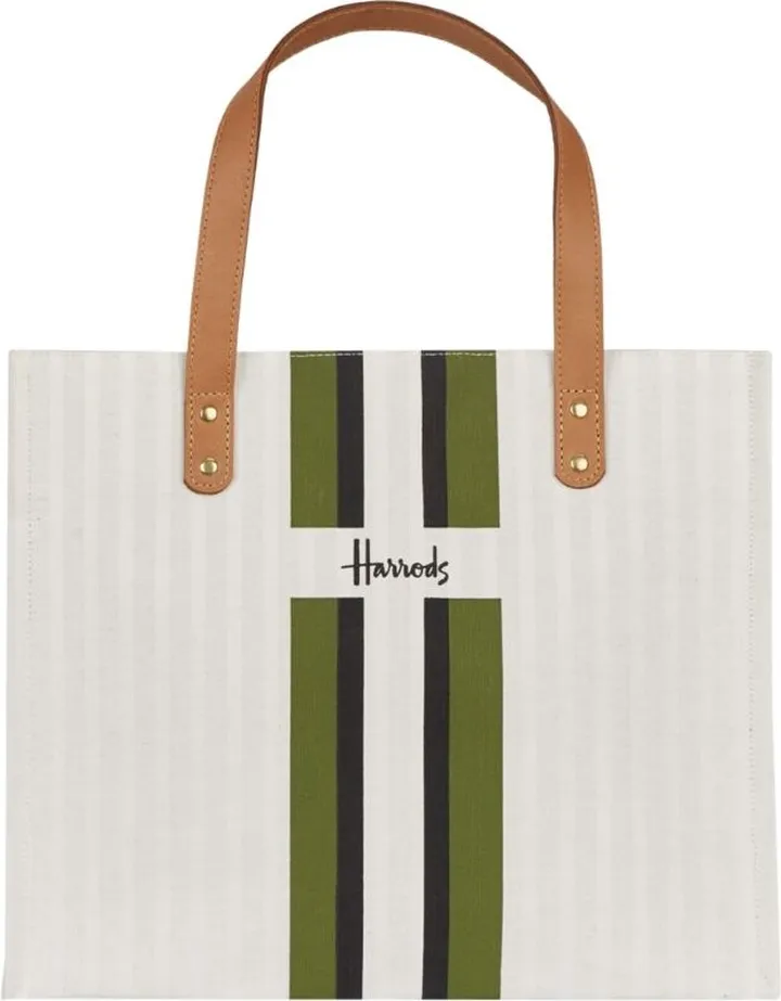 Harrods Logo Stripe Grocery Shopper Neutrl Green