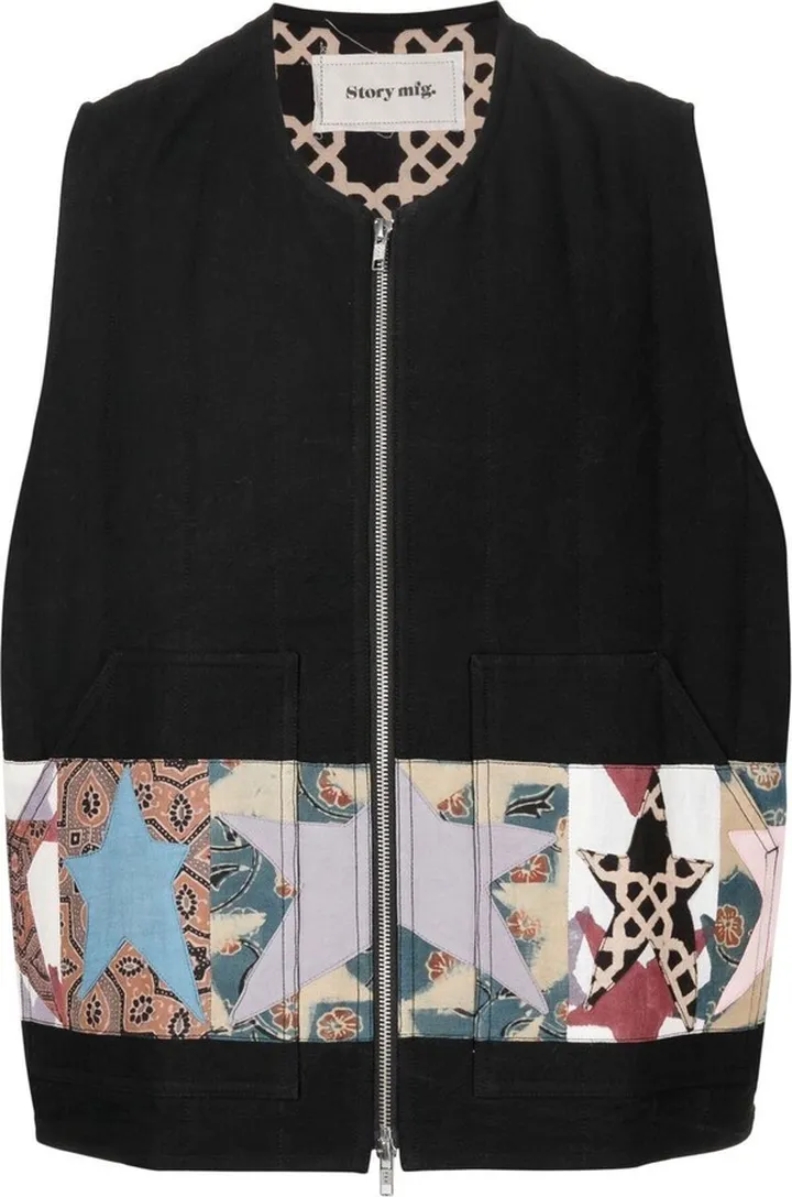 Patchwork-Detail Zip-Up Gilet