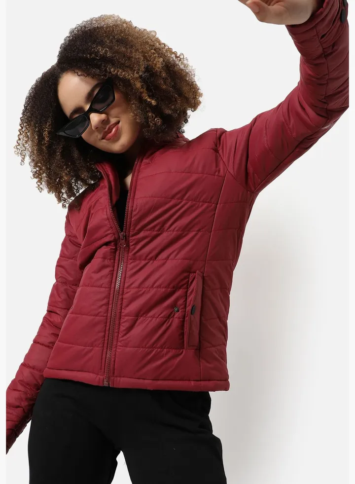 Women's Puffer Regular Fit Bomber Jacket For Winter Wear