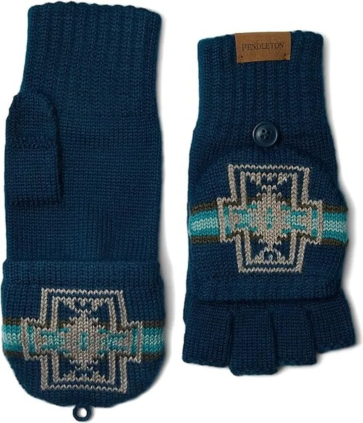 Pendleton Convertible Fingerless Mittens (Harding Aegean) Snowboard Gloves