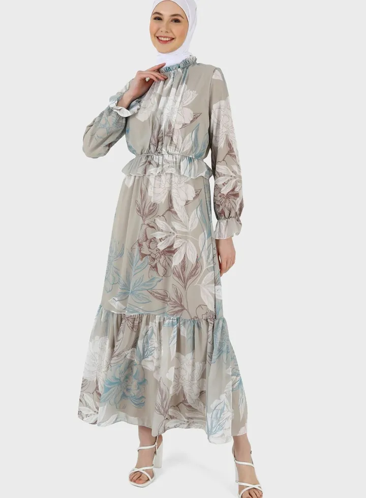 Floral Print Ruffled Dress