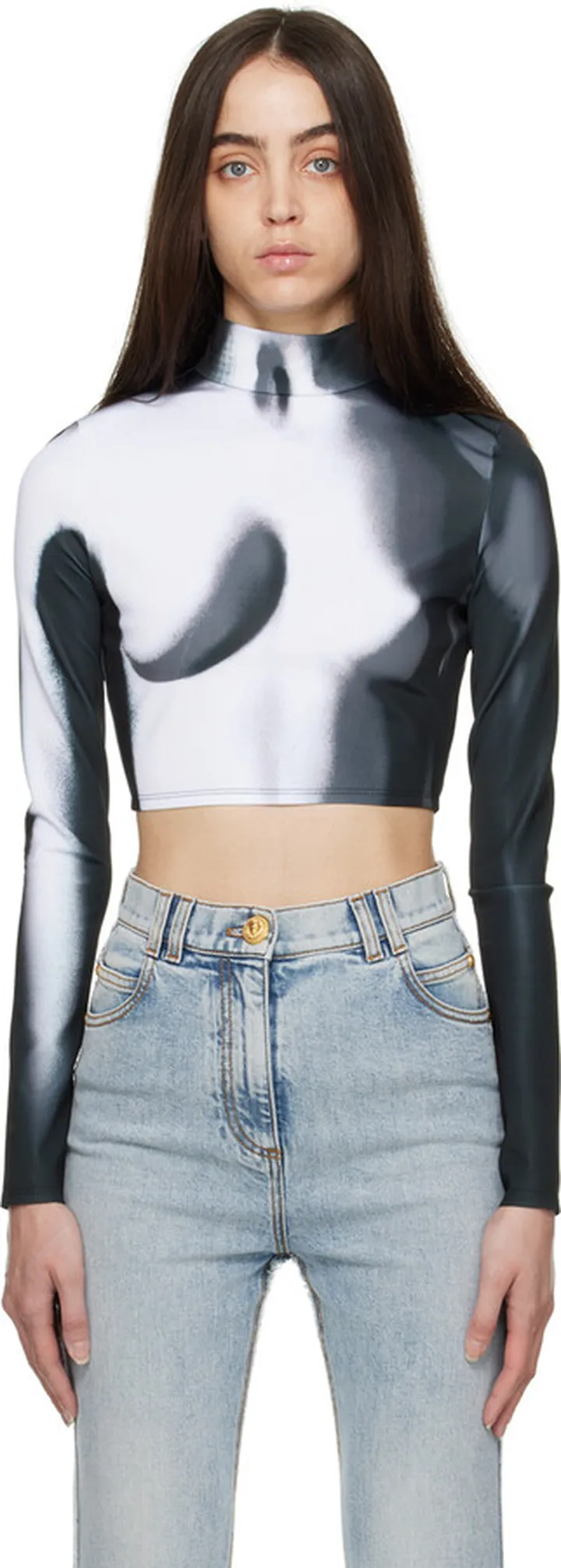 Balmain Black Crop Turtleneck