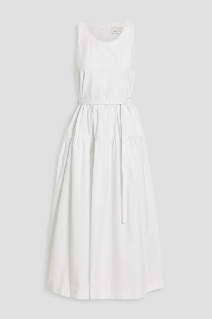 Belted cotton-poplin midi dress