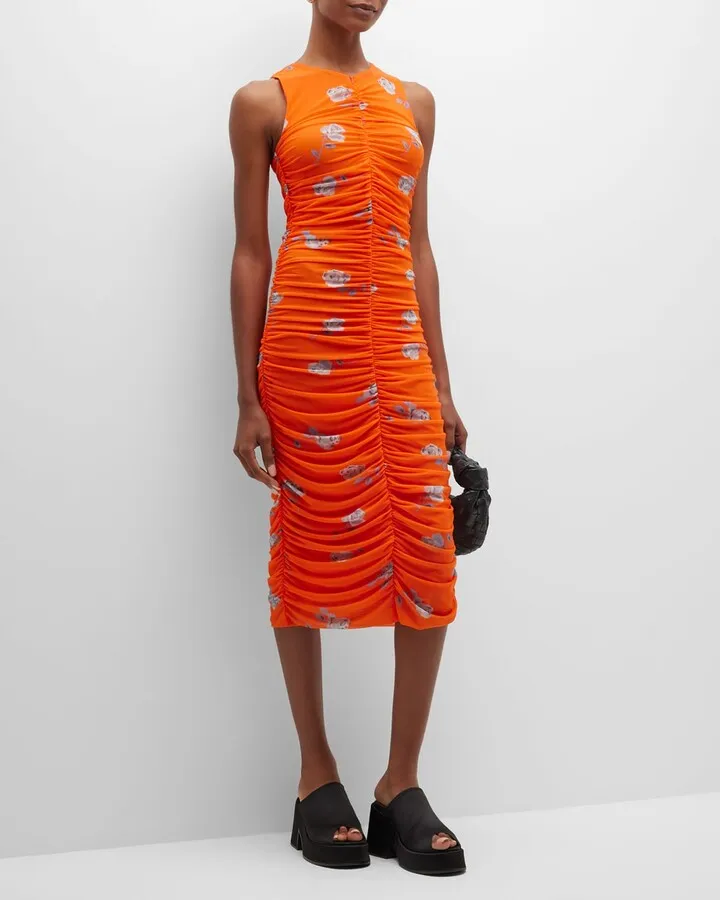 Ruched Floral Midi Dress