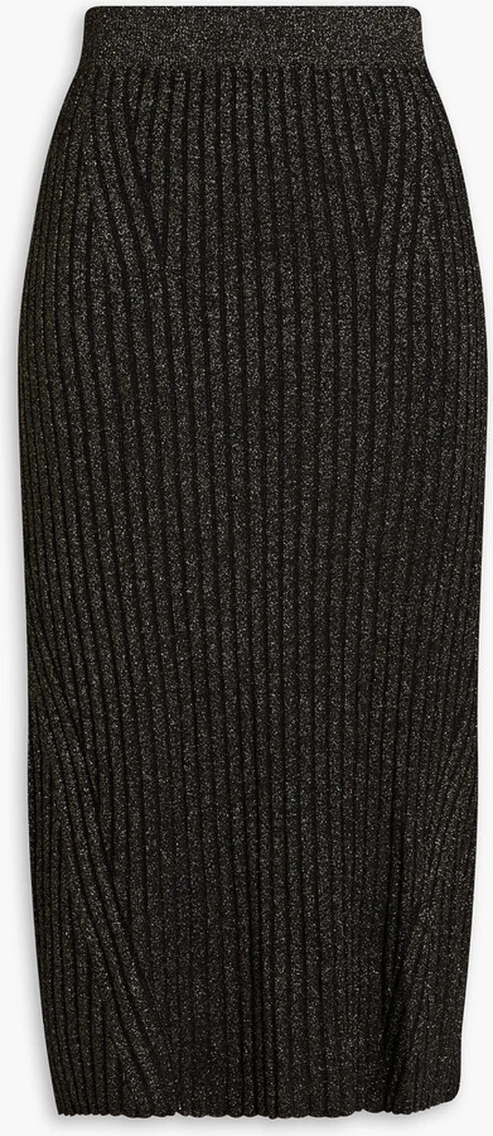 Metallic ribbed-knit midi skirt