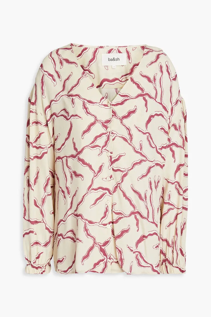 Gathered printed crepe blouse