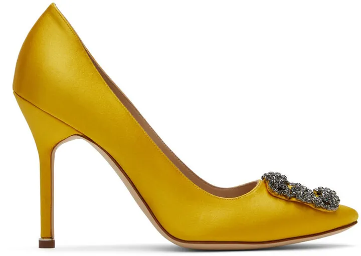 Manolo Blahnik Yellow Satin Hangisi Heels