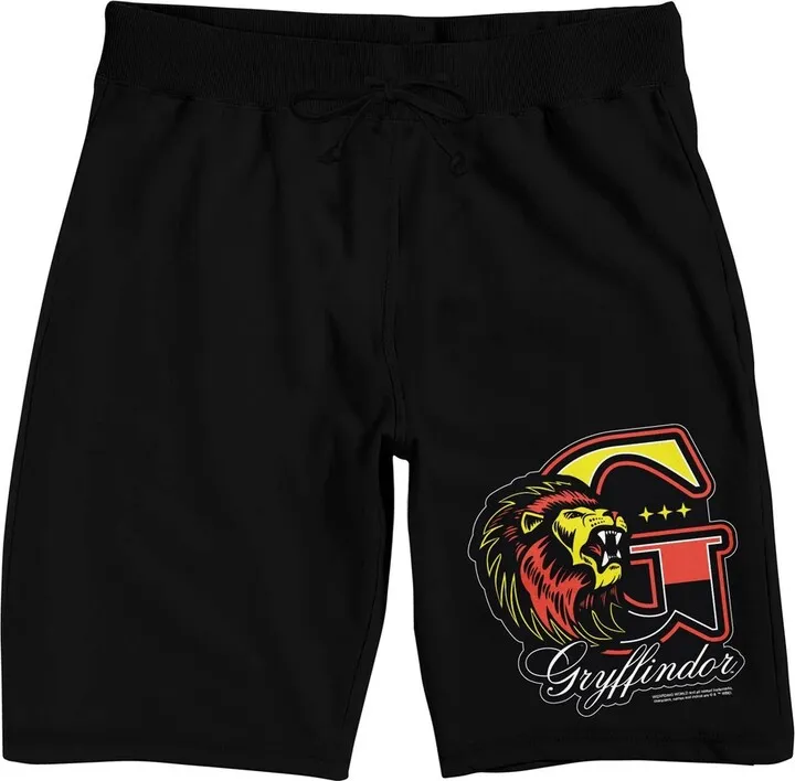 Harry Potter House of Gryffindor Men’s Black Graphic Sleep Shorts-Small