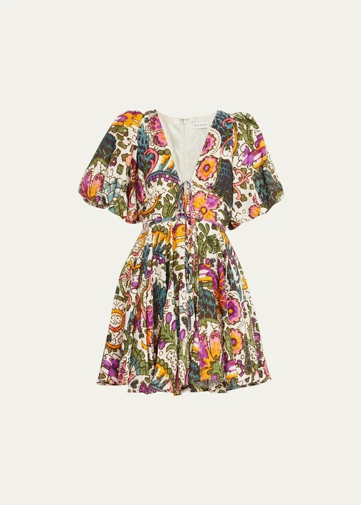 Madeline Puff-Sleeve Printed Mini Dress