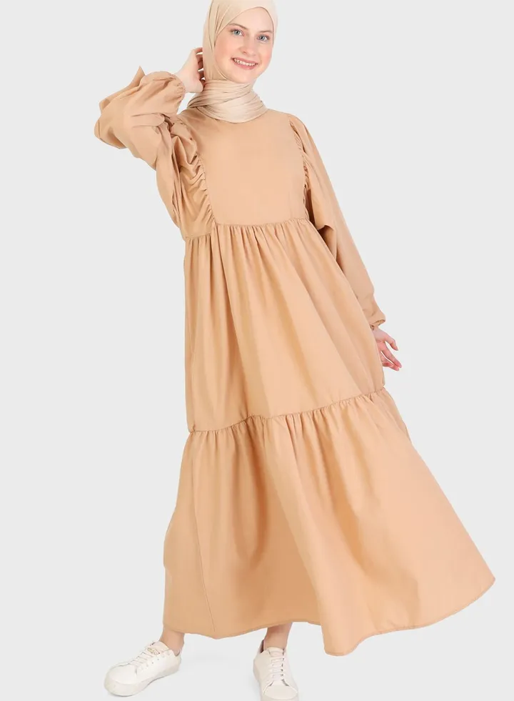 Balloon Sleeve Tiered Dress
