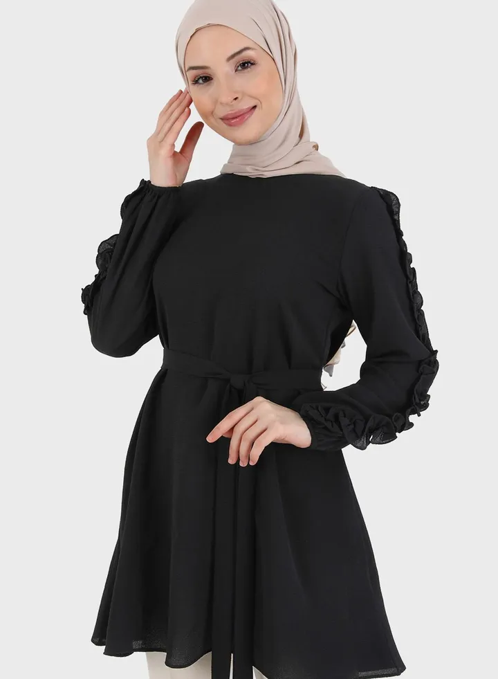 Puff Sleeve Tiered Belted Tunic