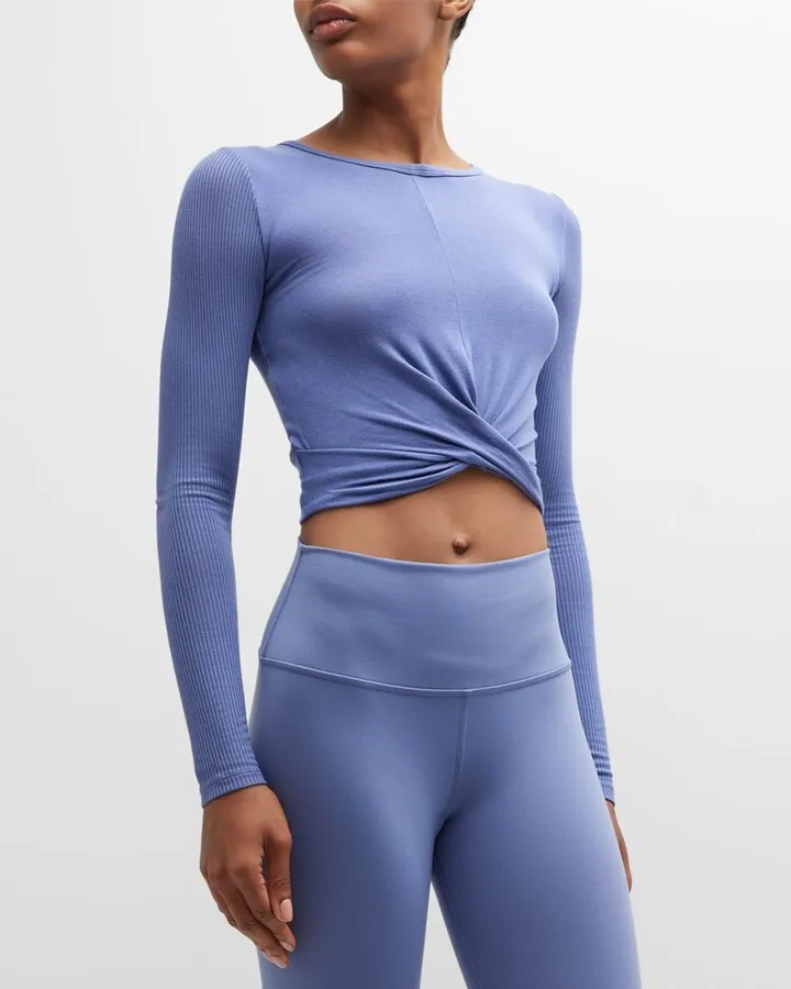 Cross-Front Long-Sleeve Crop Top