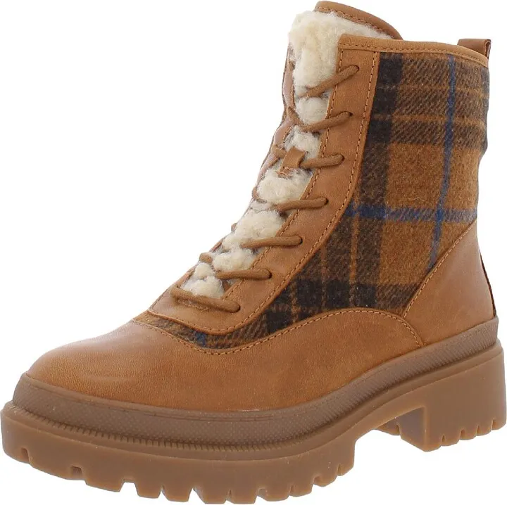 Edive Womens Plaid Faux Fur Lined Combat & Lace-up Boots