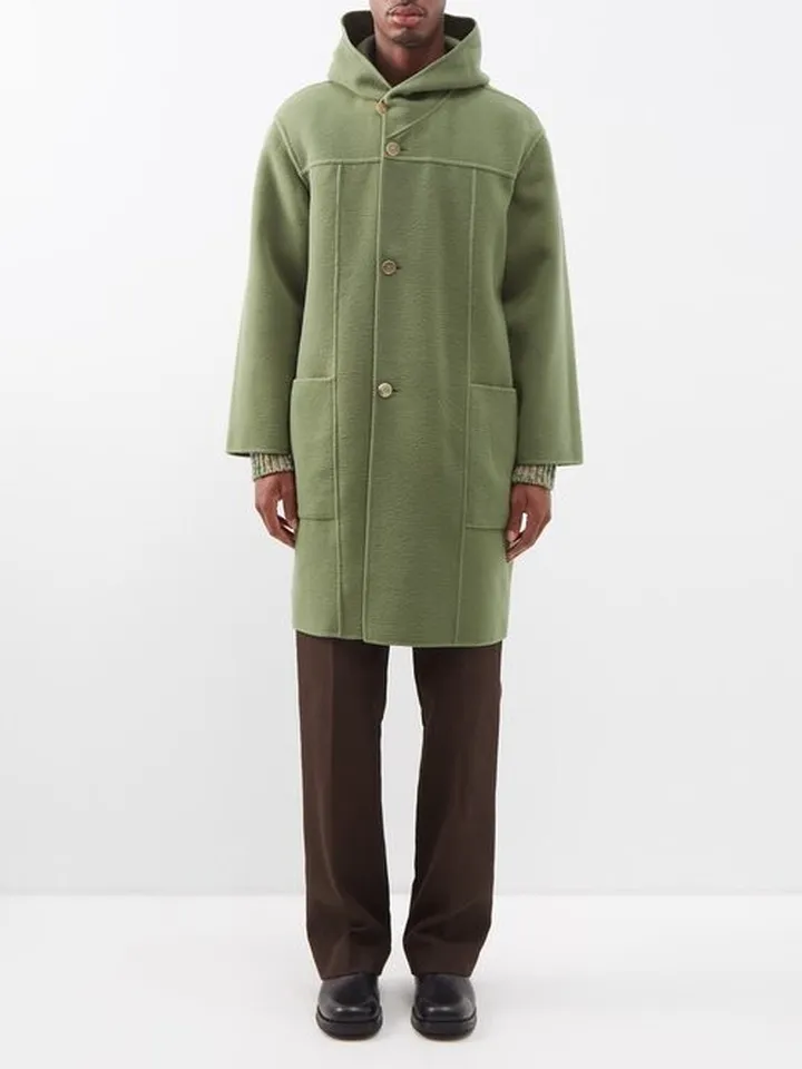 Panelled Hooded Brushed-wool Overcoat