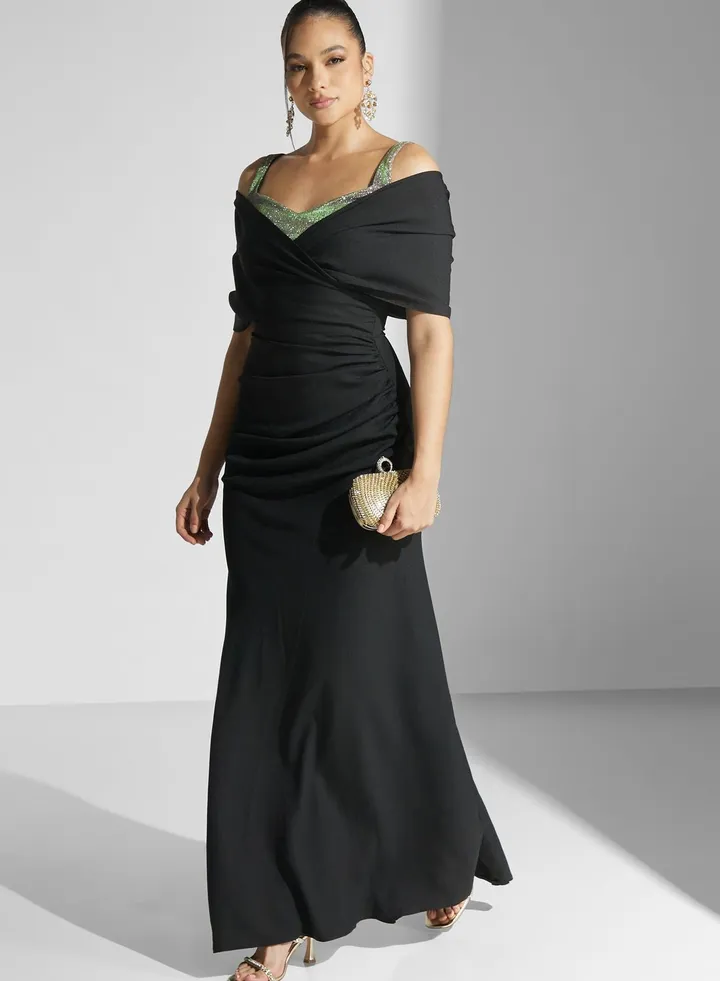 Shimmer Sweetheart Detail Ruched Gown