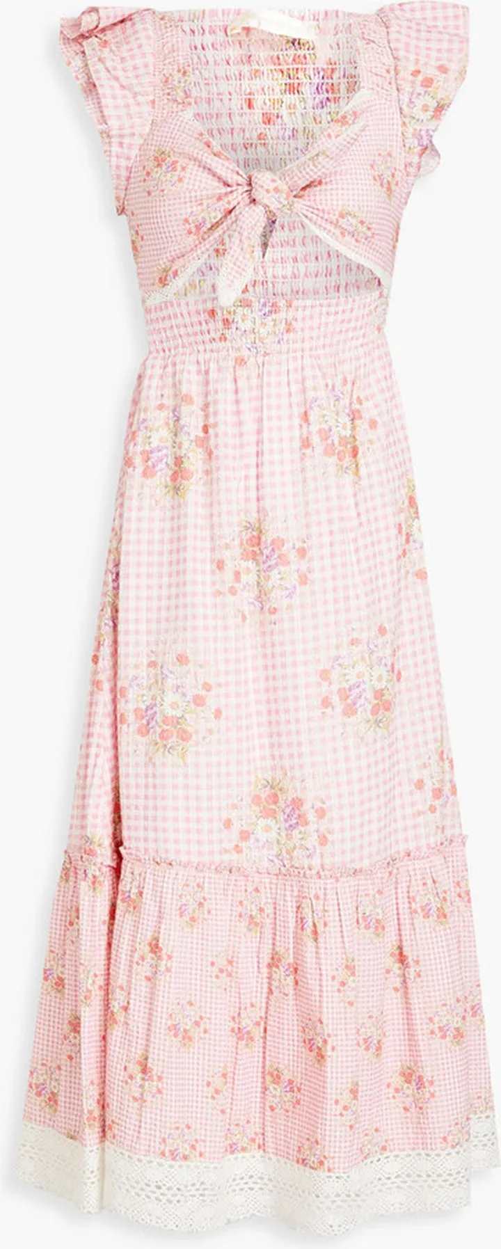 Emeka tie-front printed cotton-seersucker midi dress