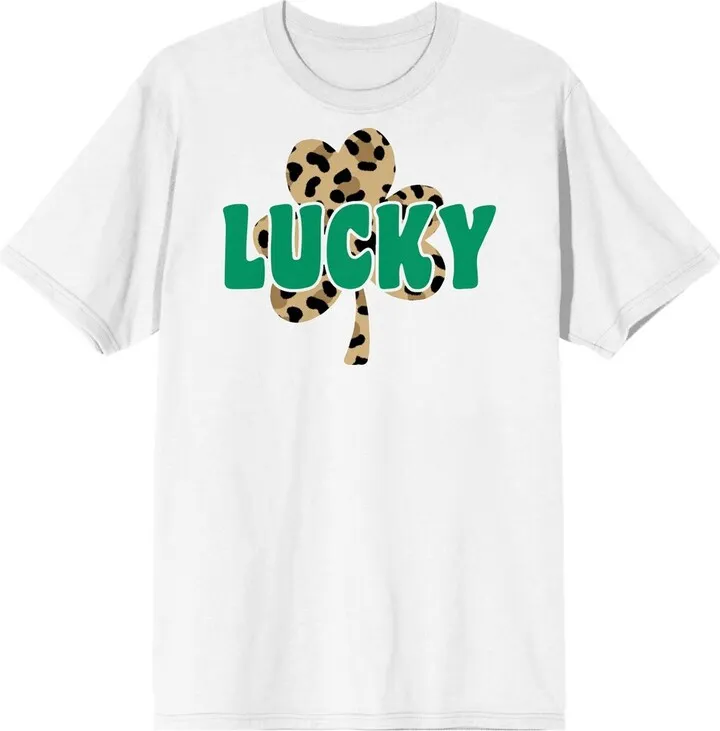 St Pats Lucky Cheetah Crew Neck Short Sleeve White Women’s T-shirt-XL