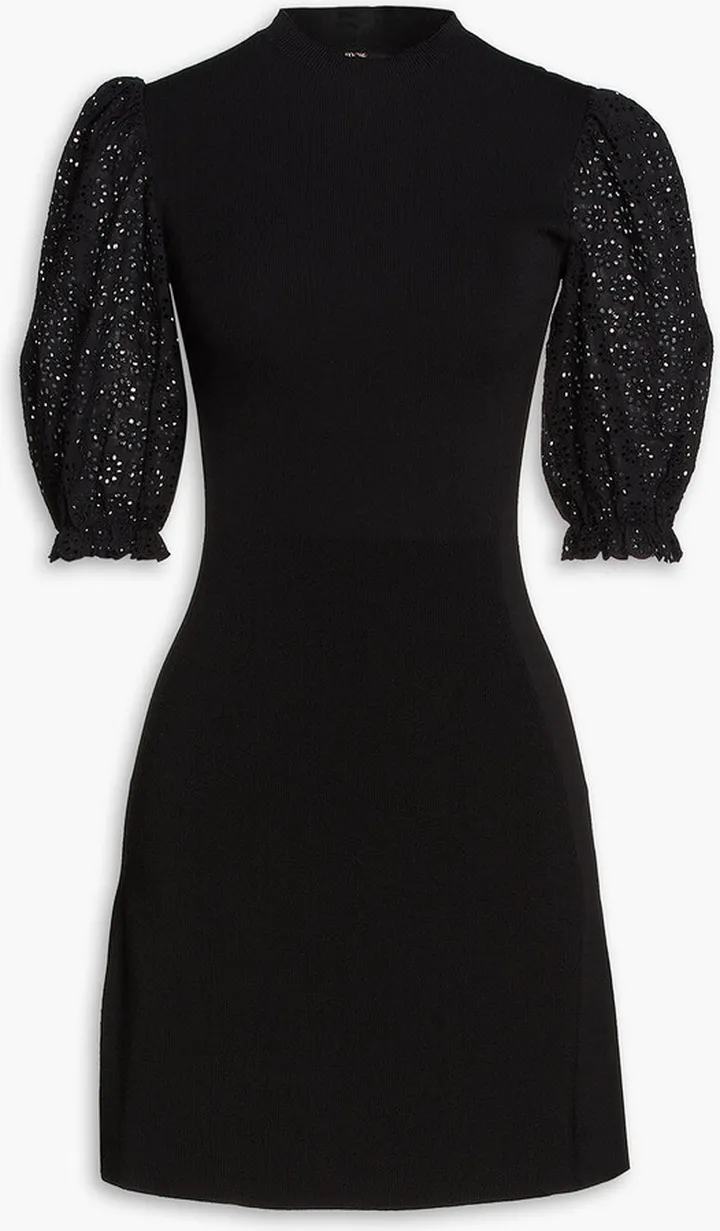 Roxetty broderie anglaise-paneled ribbed-knit mini dress