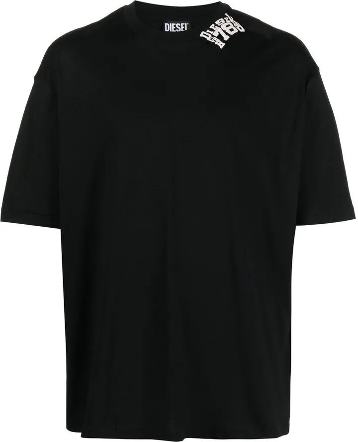 logo-print neckline detail T-shirt