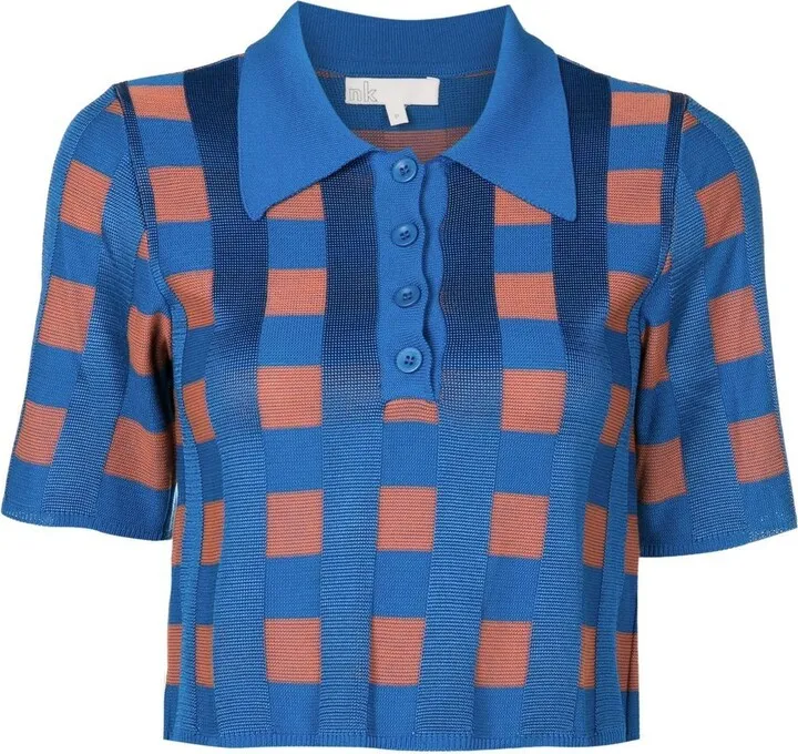 Renata check-print cropped polo shirt