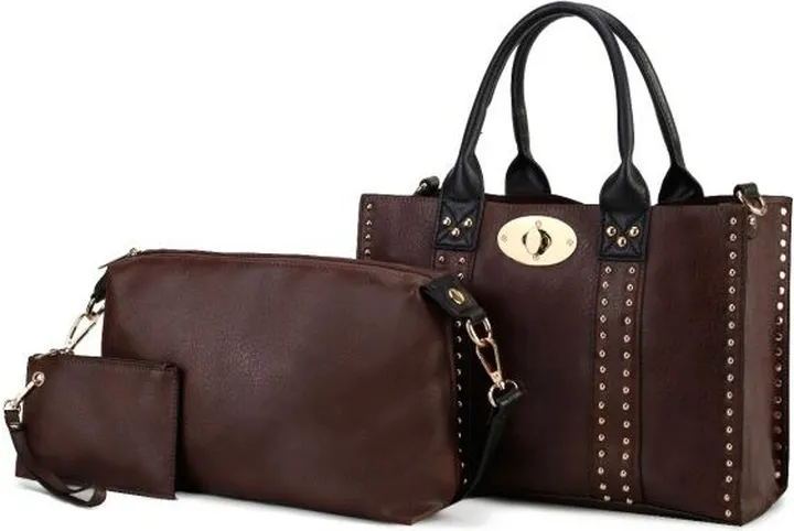 MKF Collection by Mia K Elissa 3 Pc Set Satchel Handbag With Pouch And Coin Purse - Brown