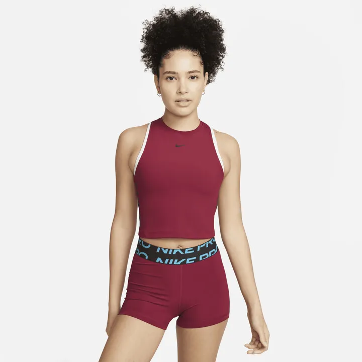 Women's Nike Pro Dri-FIT Women’s Cropped Graphic Tank Top in Red