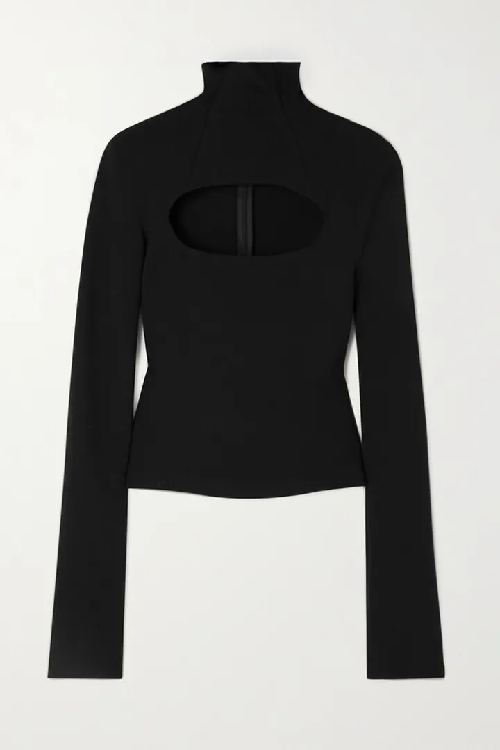 A.W.A.K.E. MODE - Cutout Jersey Turtleneck Top - Black