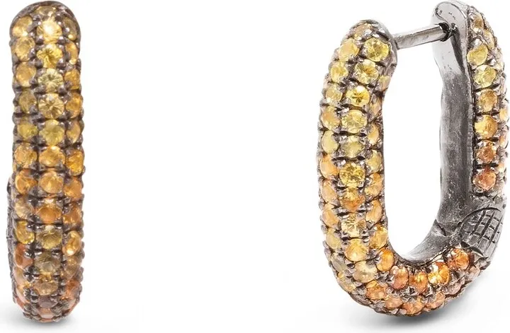 Orange and Yellow Sapphire Link Hoop Earrings