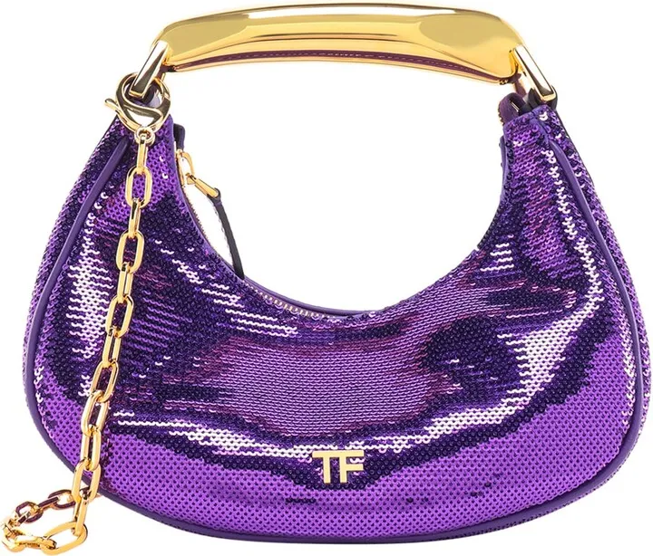 Sequined handbag with metal monogram