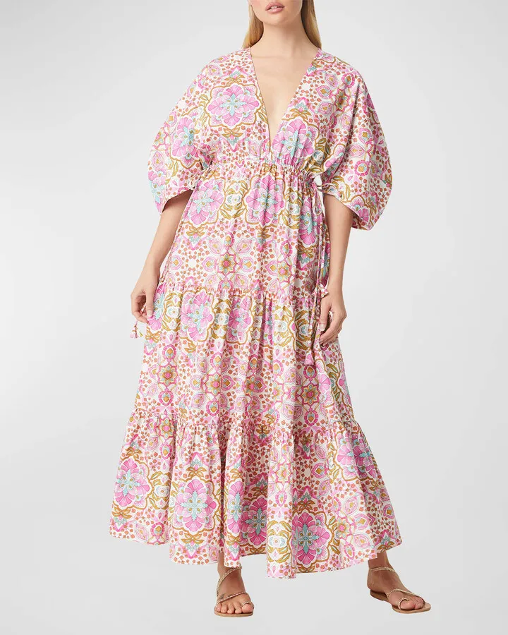 Ysa Balloon-Sleeve Tiered Maxi Dress