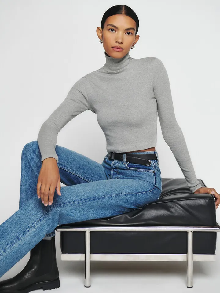 Davy Cropped Ribbed Turtleneck Tee