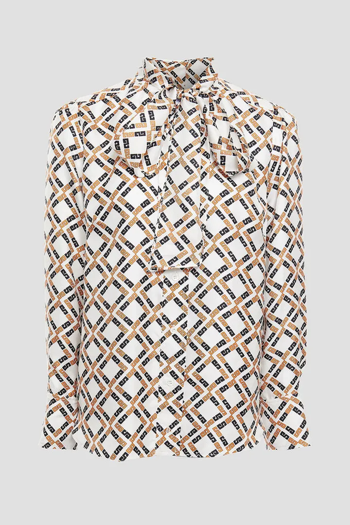 Sany pussy-bow printed silk-twill shirt