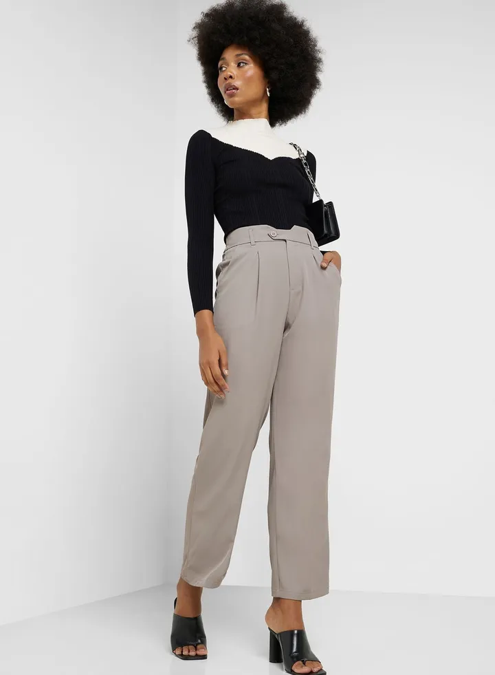 High Waist Cutout Belted Detail Pants