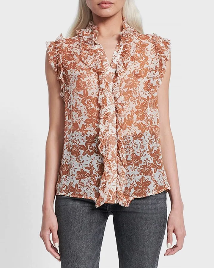 Sleeveless Floral Ruffle Top