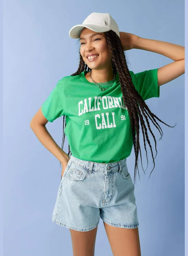 Woman Crew Neck Knitted Short Sleeve T-Shirt