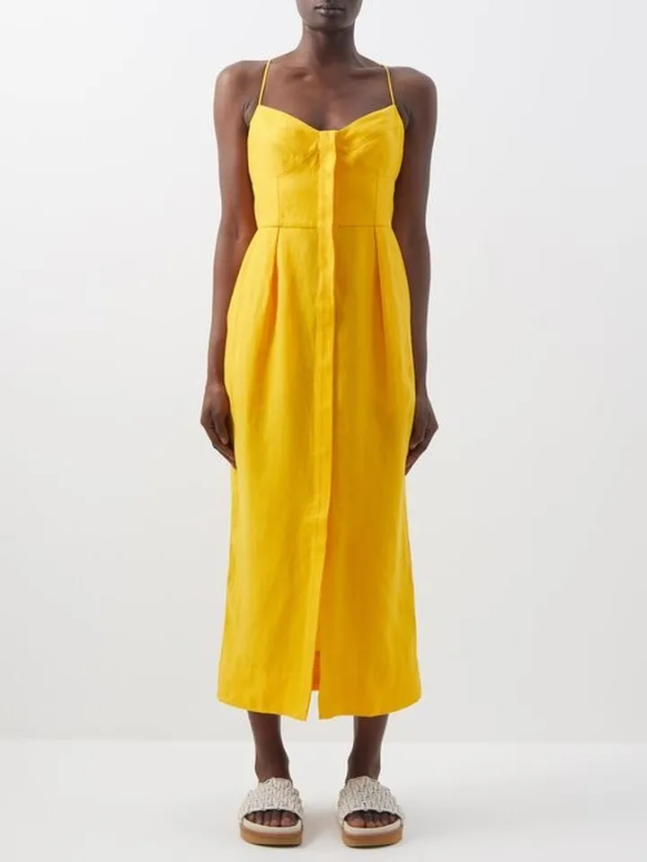 Sage Button-front Linen Dress