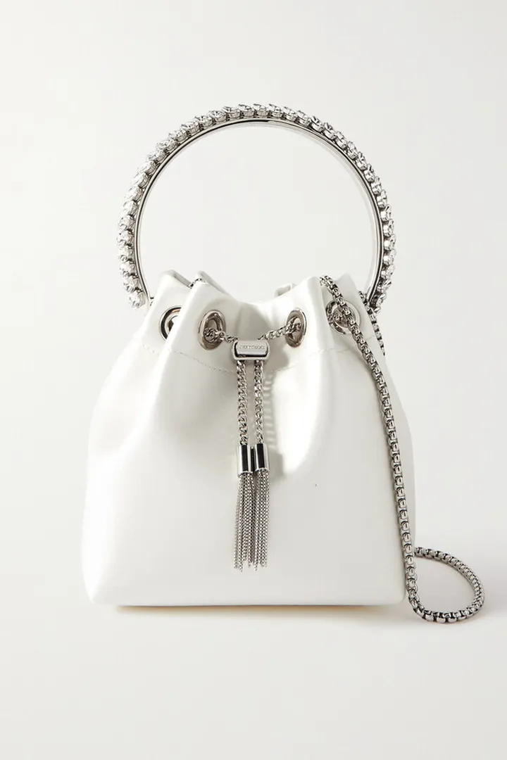 Jimmy Choo - Bon Bon Crystal-embellished Satin Bucket Bag - White
