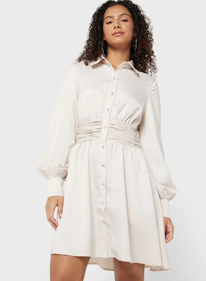 Ruched Waist Shirt Dress