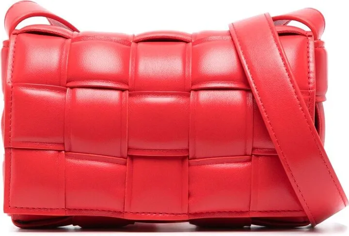 Red Padded Cassette Leather Cross Body Bag